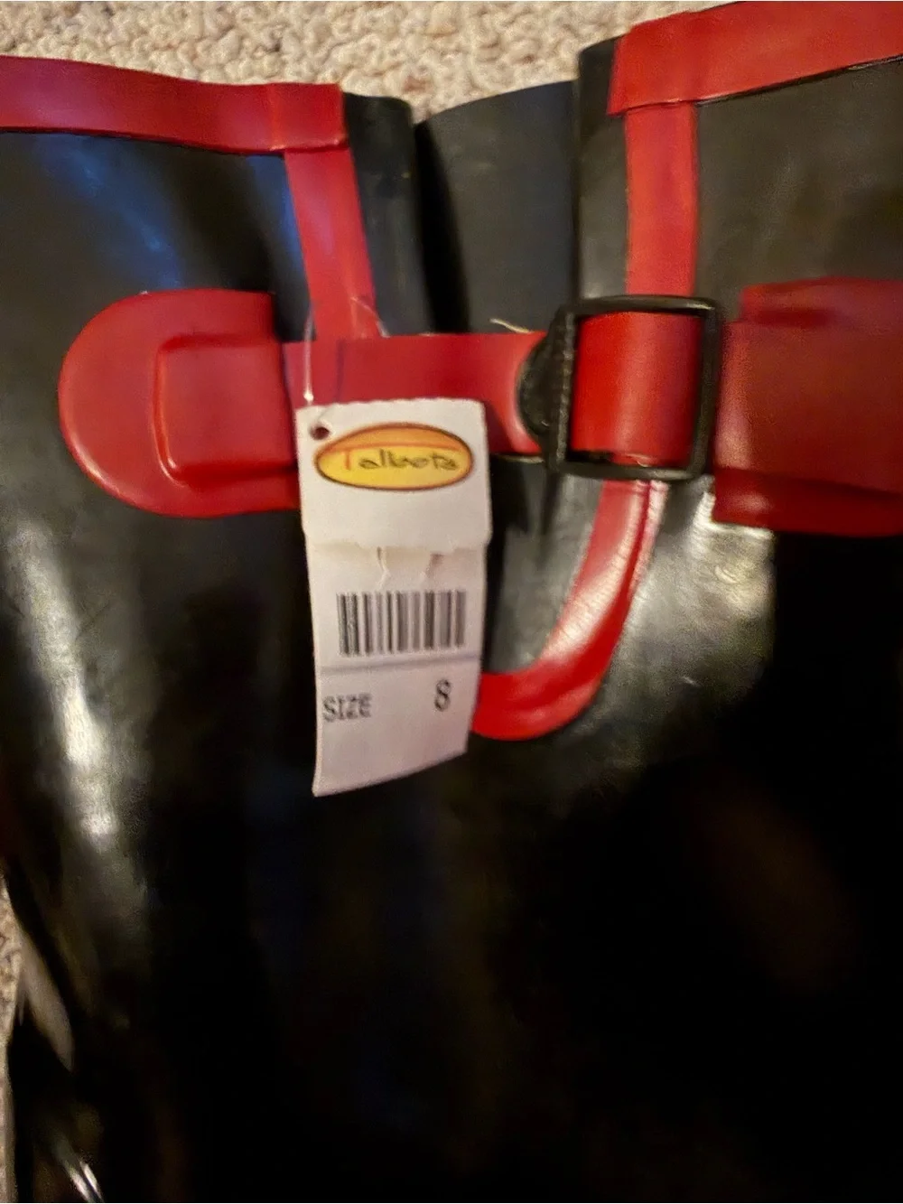 NWT Talbots Women's Black and Red Waterproof Rain Boots Sz 8